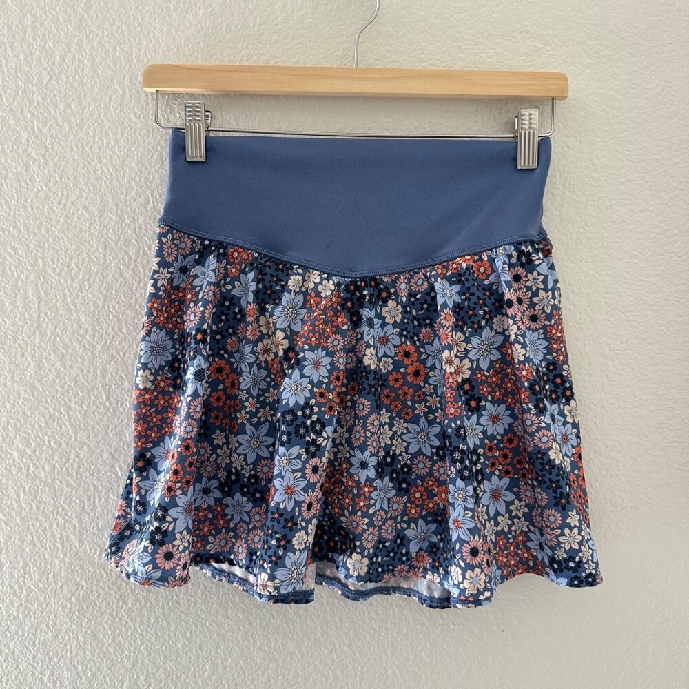 Aerie Offline Floral Print Activewear Mini Skort Blue Lightweight Sz M